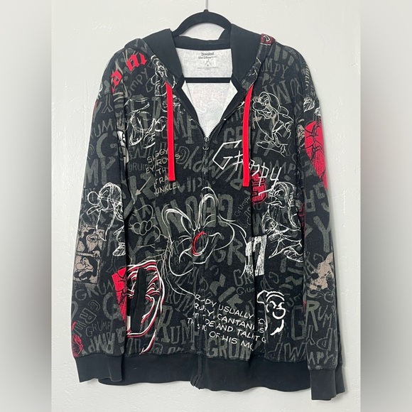 Disney Black and Red Grumpy Dwarf Zip-Up Hoodie - Picture 1 of 6